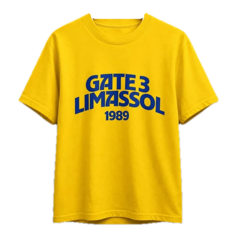 Home Κίτρινο t-shirt SYFAEL με μπλε στάμπα GATE 3 LIMASSOL 1989